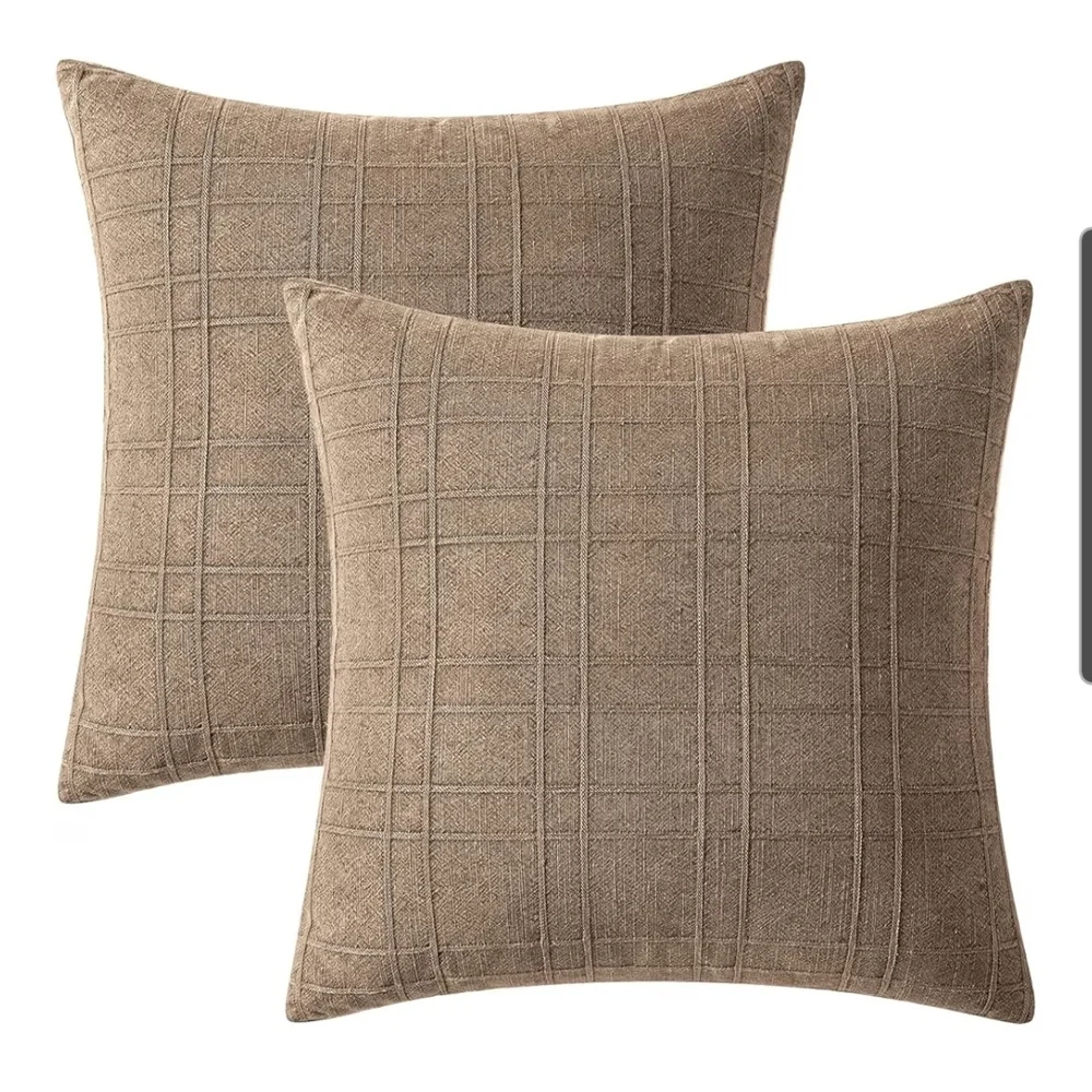 Set Of 2 18 X 18 Elegant Brown Linen Decorative Pillow Covers